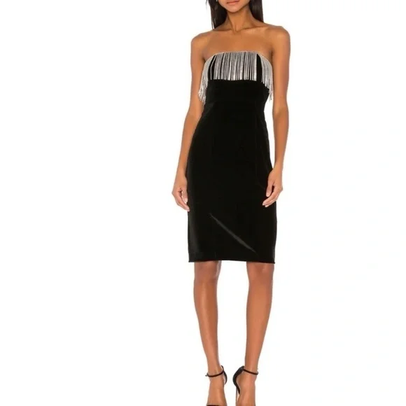 SOLD LPA Audra Dress Velvet Diamond Fringe womens XL black silver gemstone - Picture 2 of 16